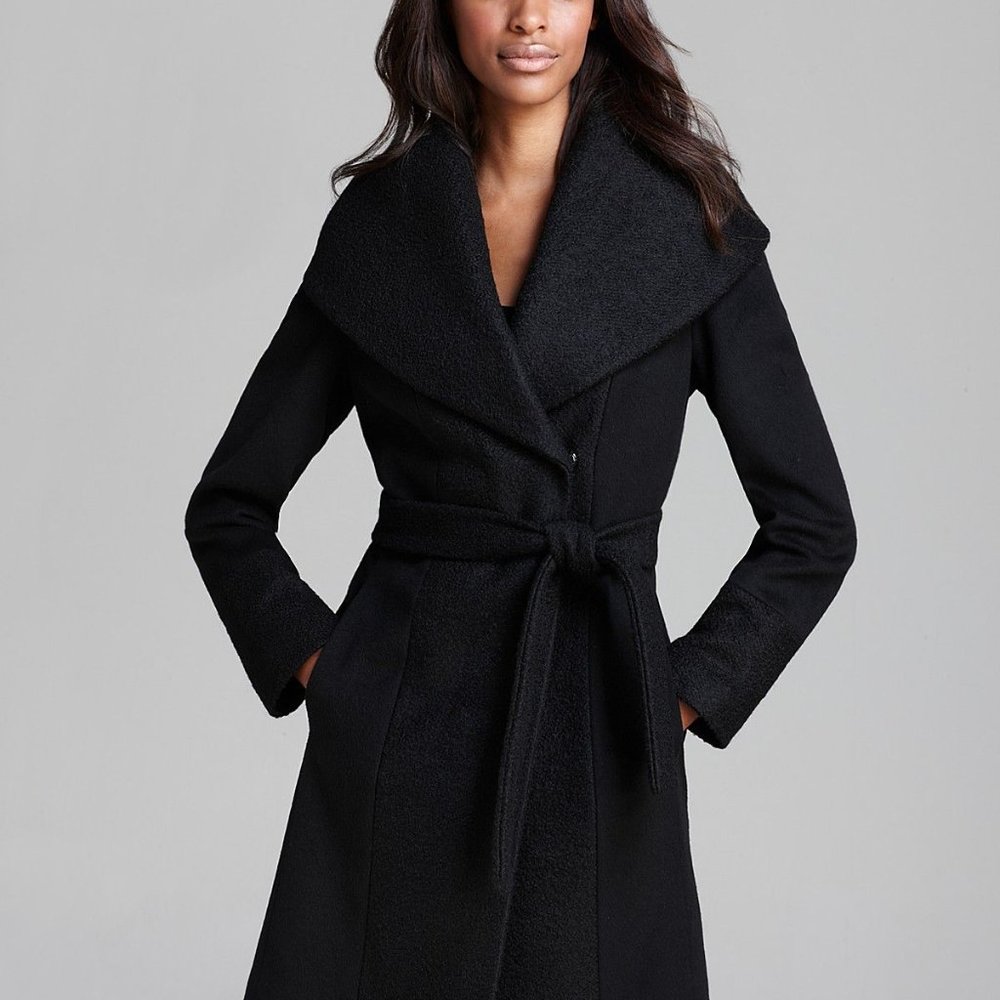 Calvin Klein Lux Boiled Wool Wrap Coat with Shawl Collar/Hood